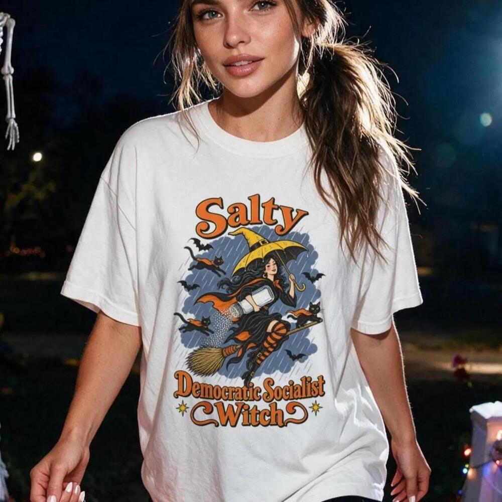 Salty Democratic Socialist Witch T Shirt, Anti  Halloween Shirt, Retro